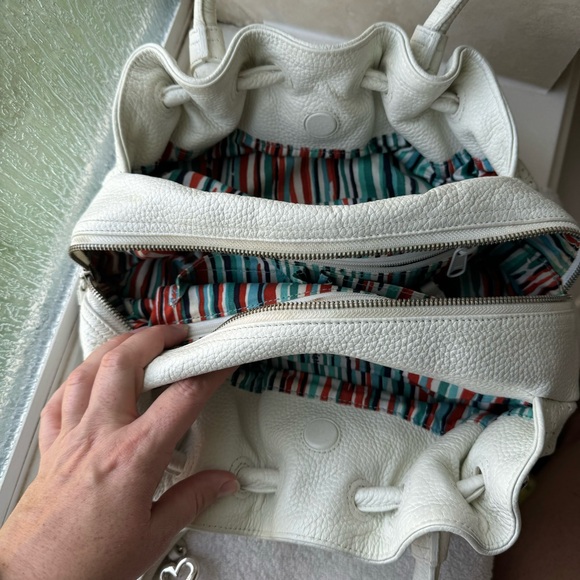 Brighton Perforated White Leather Bag with Heart Charm Dust Cover Included - Picture 8 of 14